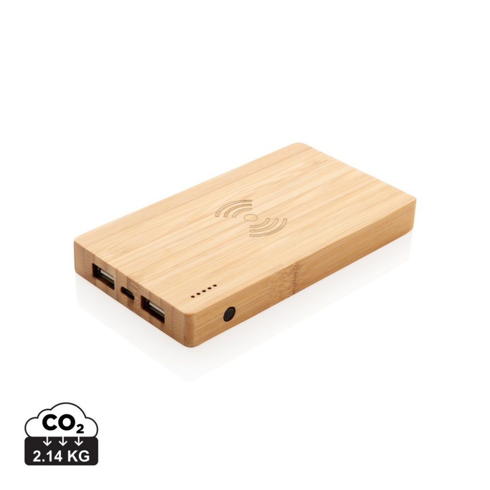 Logo trade promotional merchandise photo of: Bamboo 4.000 mAh wireless 5W Powerbank