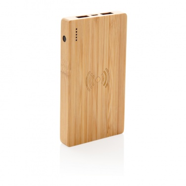 Logo trade promotional gifts picture of: Bamboo 4.000 mAh wireless 5W Powerbank