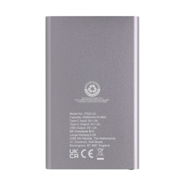 Logo trade promotional product photo of: RCS recycled plastic/aluminum 4000 mah powerbank with type C