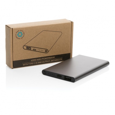 Logo trade promotional items picture of: RCS recycled plastic/aluminum 4000 mah powerbank with type C