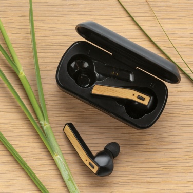 Logo trade promotional merchandise picture of: Bamboo Free Flow TWS earbuds in case