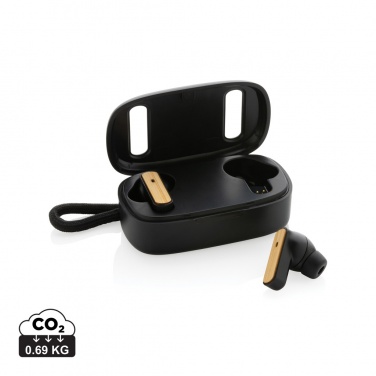 Logo trade promotional merchandise photo of: RCS recycled plastic & bamboo TWS earbuds