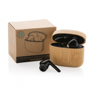 Logo trade promotional item photo of: Bamboo TWS earbuds with RCS recycled plastic