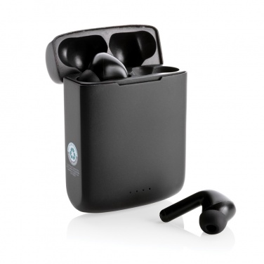 Logo trade promotional giveaways image of: Skywave RCS recycled plastic solar earbuds