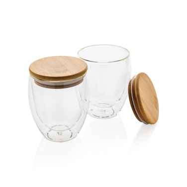 Logo trade corporate gifts image of: Double wall borosilicate glass with bamboo lid 250ml 2pc set