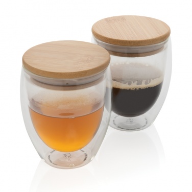Logo trade corporate gifts picture of: Double wall borosilicate glass with bamboo lid 250ml 2pc set