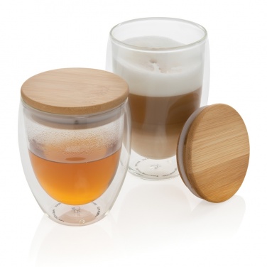 Logotrade promotional item picture of: Double wall borosilicate glass with bamboo lid 250ml 2pc set