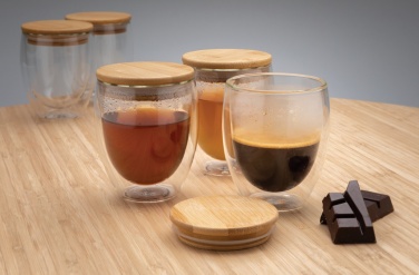 Logo trade corporate gifts image of: Double wall borosilicate glass with bamboo lid 250ml 2pc set