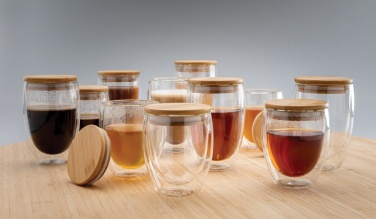 Logo trade promotional products image of: Double wall borosilicate glass with bamboo lid 250ml 2pc set