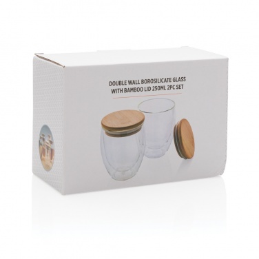 Logo trade business gift photo of: Double wall borosilicate glass with bamboo lid 250ml 2pc set