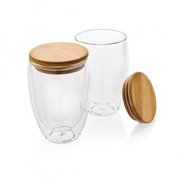 Logotrade promotional giveaway image of: Double wall borosilicate glass with bamboo lid 350ml 2pc set