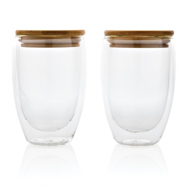 Logo trade promotional item photo of: Double wall borosilicate glass with bamboo lid 350ml 2pc set