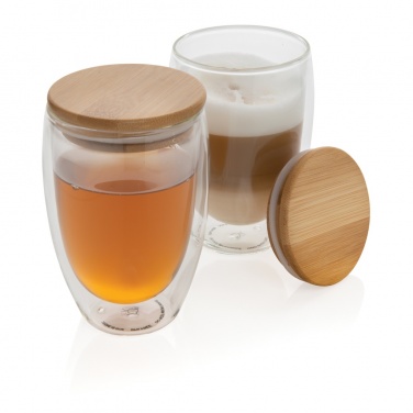 Logo trade promotional giveaway photo of: Double wall borosilicate glass with bamboo lid 350ml 2pc set