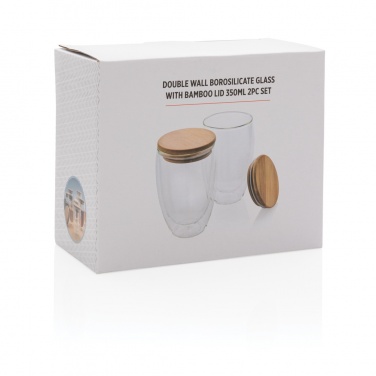 Logo trade business gift photo of: Double wall borosilicate glass with bamboo lid 350ml 2pc set