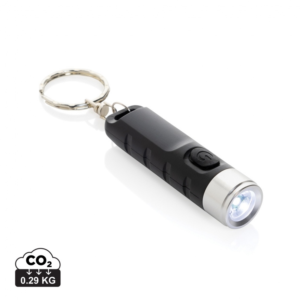 Logo trade promotional items image of: Globix RCS recycled plastic USB re-chargeable keychain torch