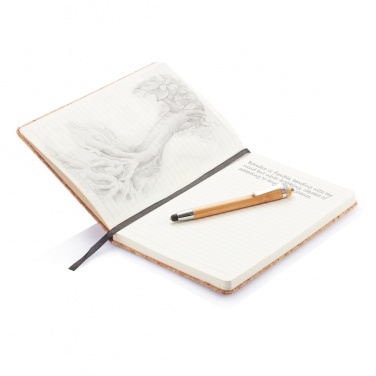 Logotrade promotional gift image of: A5 notebook with bamboo pen including stylus