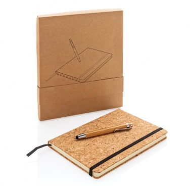 Logo trade business gifts image of: A5 notebook with bamboo pen including stylus