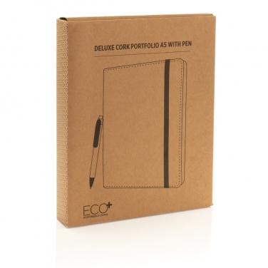 Logo trade promotional giveaways image of: Deluxe cork portfolio A5 with pen