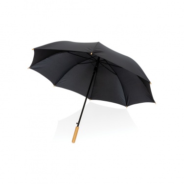 Logo trade advertising product photo of: 27" Impact AWARE™ RPET 190T auto open bamboo umbrella