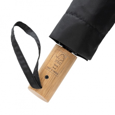 Logo trade promotional gifts picture of: Kaycey 21" AWARE™ RPET Acacia wood mini auto open umbrella