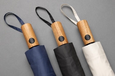 Logo trade promotional giveaway photo of: Kaycey 21" AWARE™ RPET Acacia wood mini auto open umbrella