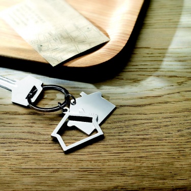 Logo trade promotional giveaways picture of: Metal key ring house shape Jyvaskyla