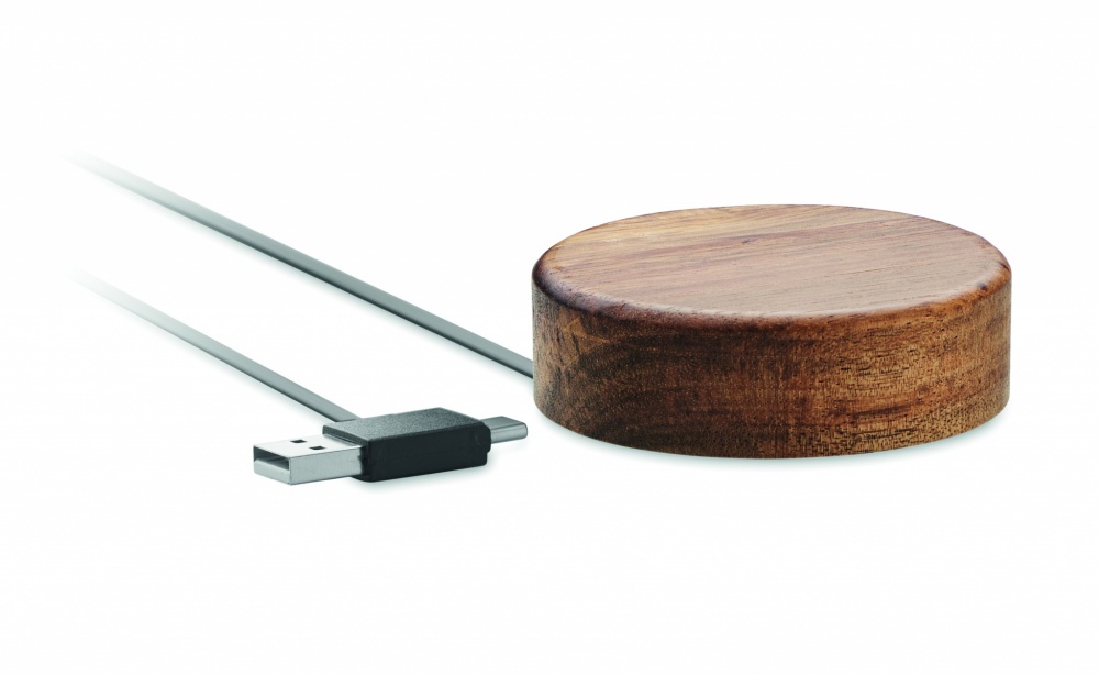 Logo trade corporate gifts image of: Wireless charger in acacia 15W