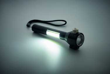 Logotrade advertising products photo of: 3-in-1 aluminum flashlight with an emergency hammer and seatbelt cutter, customizable with printing