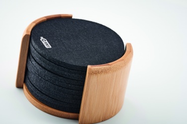 Logo trade promotional products image of: RPET coasters in bamboo holder