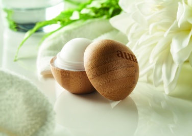 Logo trade promotional merchandise photo of: Lip balm in round bamboo case