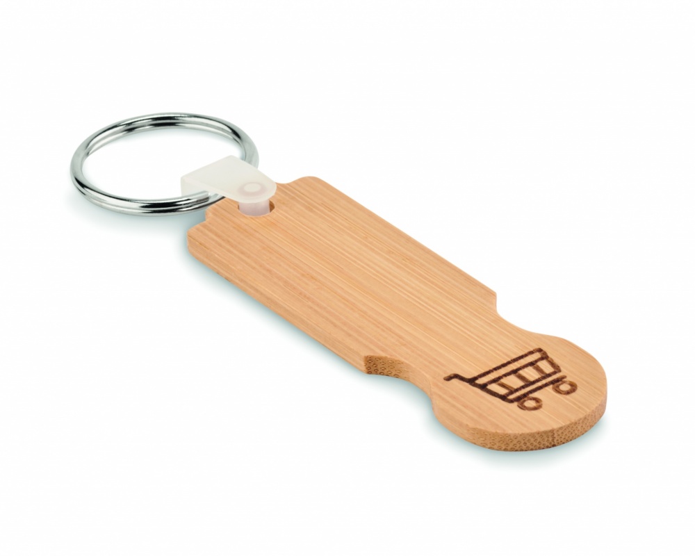 Logo trade advertising product photo of: Bamboo euro token key ring Rauma