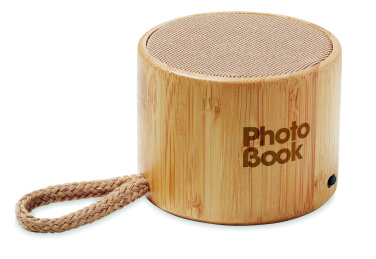 Logo trade business gifts image of: Round bamboo wireless speaker