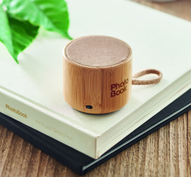 Logo trade promotional merchandise photo of: Round bamboo wireless speaker