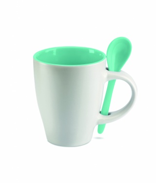 Logo trade corporate gifts image of: Bicolour mug with spoon 250 ml
