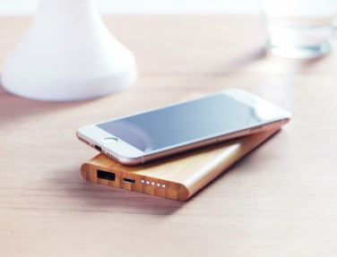 Logo trade promotional item photo of: Wireless power bank in bamboo 6000mAh ARENA