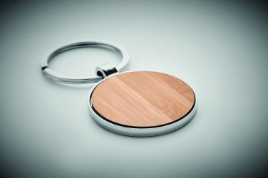 Logo trade advertising products image of: Round key ring metal bamboo Dobele