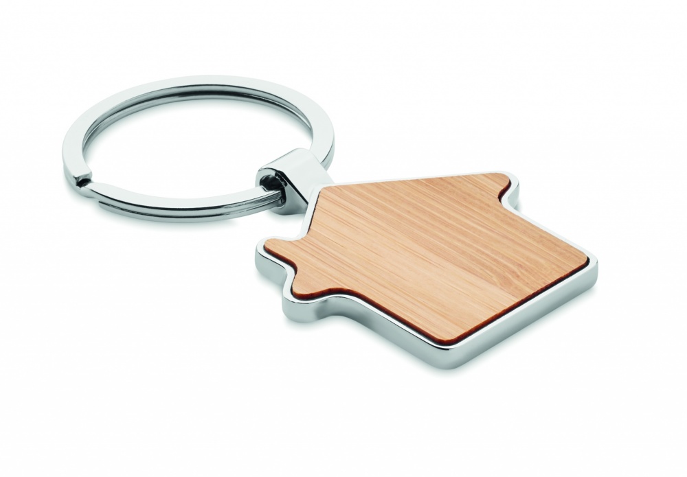 Logo trade promotional item photo of: House key ring metal bamboo NORDIC