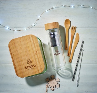 Logo trade promotional giveaways image of: Glass lunchbox with bamboo lid