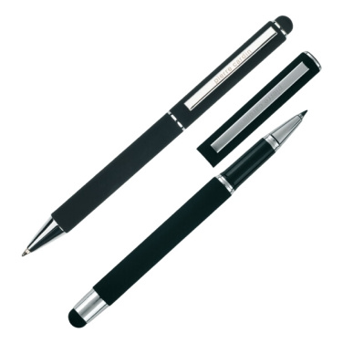 Logo trade promotional products image of: Writing set ballpoint pen & roller soft touch CLAUDIE