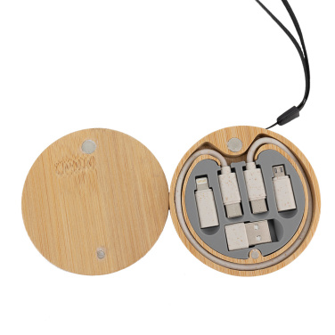 Logo trade promotional item photo of: 4in1 cable in wooden case, LH-ZM01