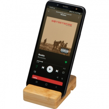 Logo trade promotional products image of: Bamboo smartphone holder SAN SEBASTIAN