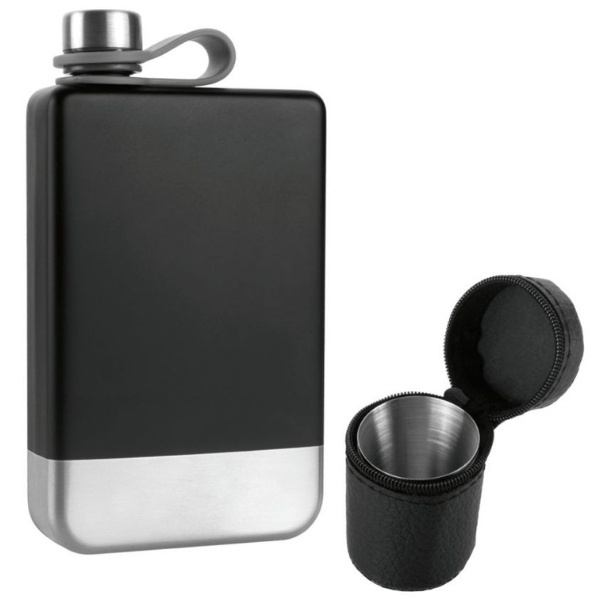 Logotrade promotional gift image of: Hip flask set TAHAT Schwarzwolf