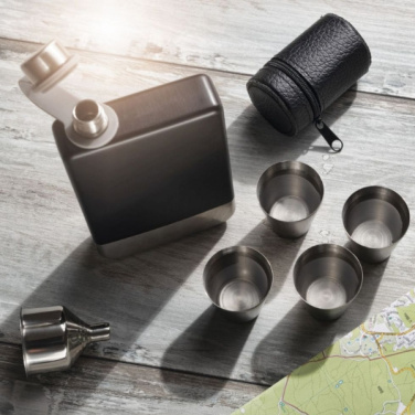 Logo trade advertising products picture of: Hip flask set TAHAT Schwarzwolf