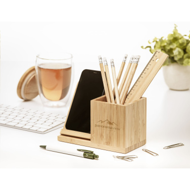 Logotrade promotional items photo of: Bamboo Boss 15W charger/pen holder