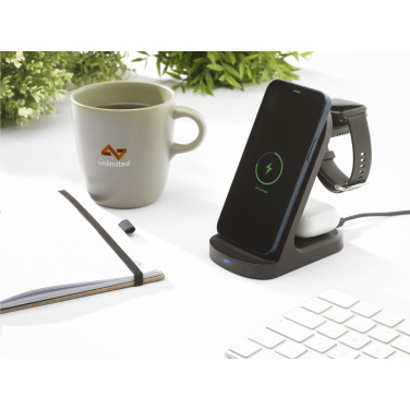 Logo trade promotional merchandise photo of: Triple-Up RCS Recycled ABS Wireless Charger Stand