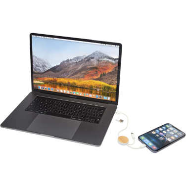 Logo trade corporate gifts picture of: Chechia 5-in-1 recycled plastic 30 cm data sync and 27W fast charge cable with bamboo details
