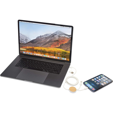 Logo trade promotional product photo of: Chechia 5-in-1 recycled plastic 150 cm data sync and 27W fast charge cable with bamboo details