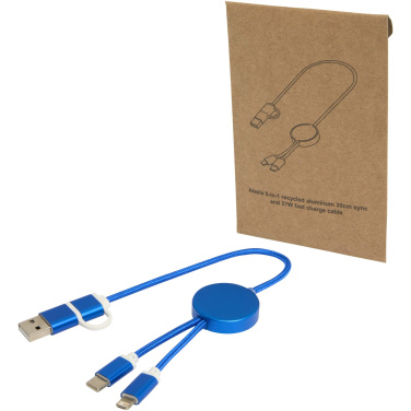Logotrade business gift image of: Alasia 5-in-1 recycled aluminium and plastic 30 cm data sync and 27W fast charge cable