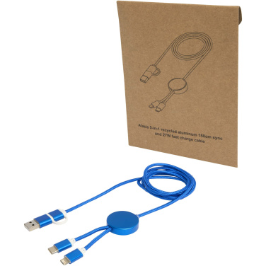 Logotrade promotional merchandise photo of: Alasia 5-in-1 recycled aluminium and plastic 150 cm data sync and 27W fast charge cable