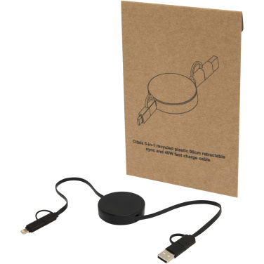 Logotrade promotional product picture of: Citala 5-in-1 recycled plastic 90 cm retractable data sync and 40W fast charge cable